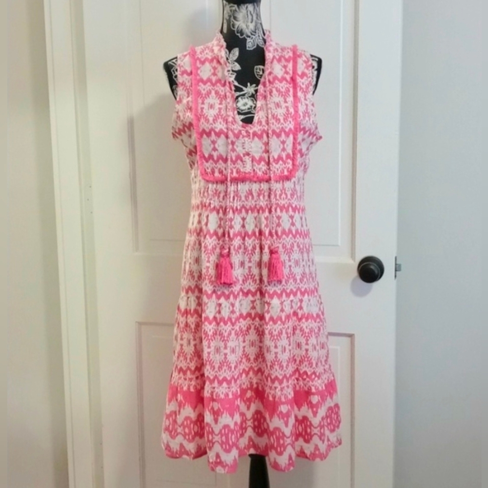 💗Lola Australia💗 - Pink/White Ruby Cotton Sleeveless Dress